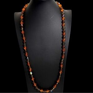 Joan Rivers Vintage Long Glass Brown and Smokey Crystal Necklace
